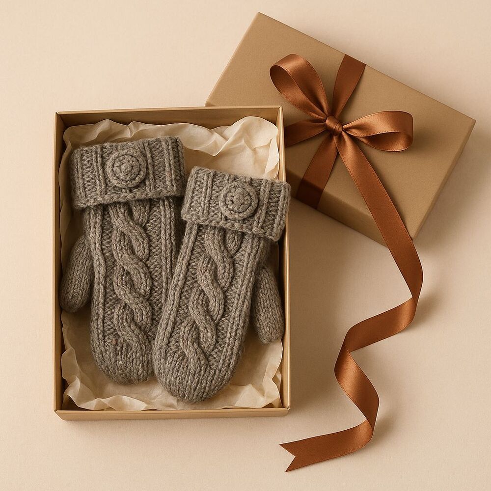 GAP Hand Knit Cable Mittens Women S/M Heather Gray Wool Blend Winter Gloves - Picture 9 of 13